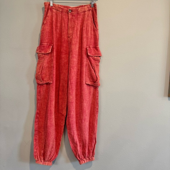 Oli & Hali Pants - Oli & Hali Cargo Jogger Pants Cotton Gauze Boho Lagenlook S